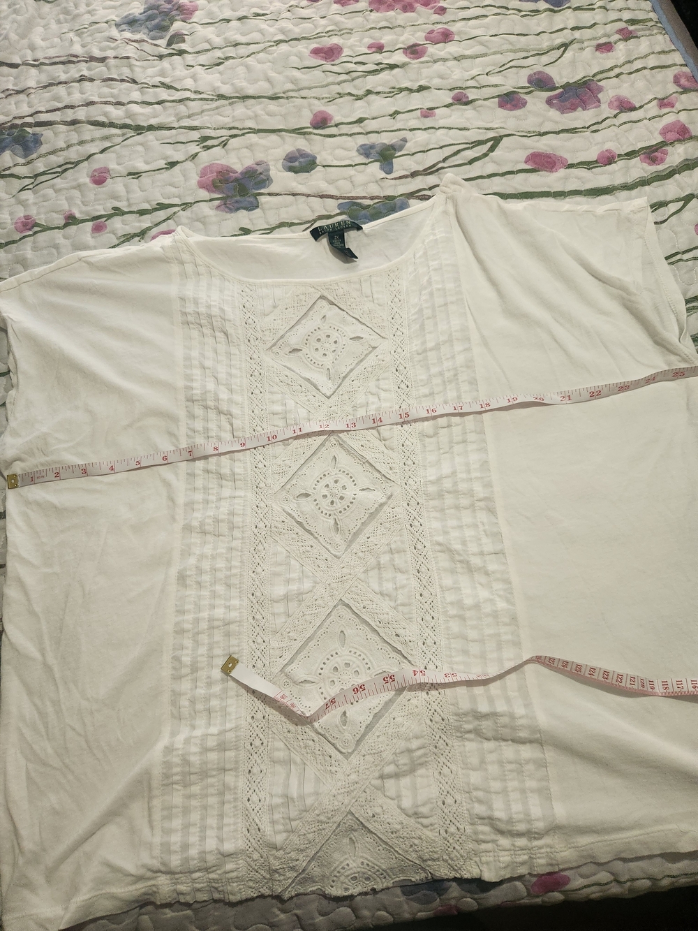 Lauren Ralph Lauren White Crochet-Trim Scoop Neck Women's Top - Picture 5 of 7
